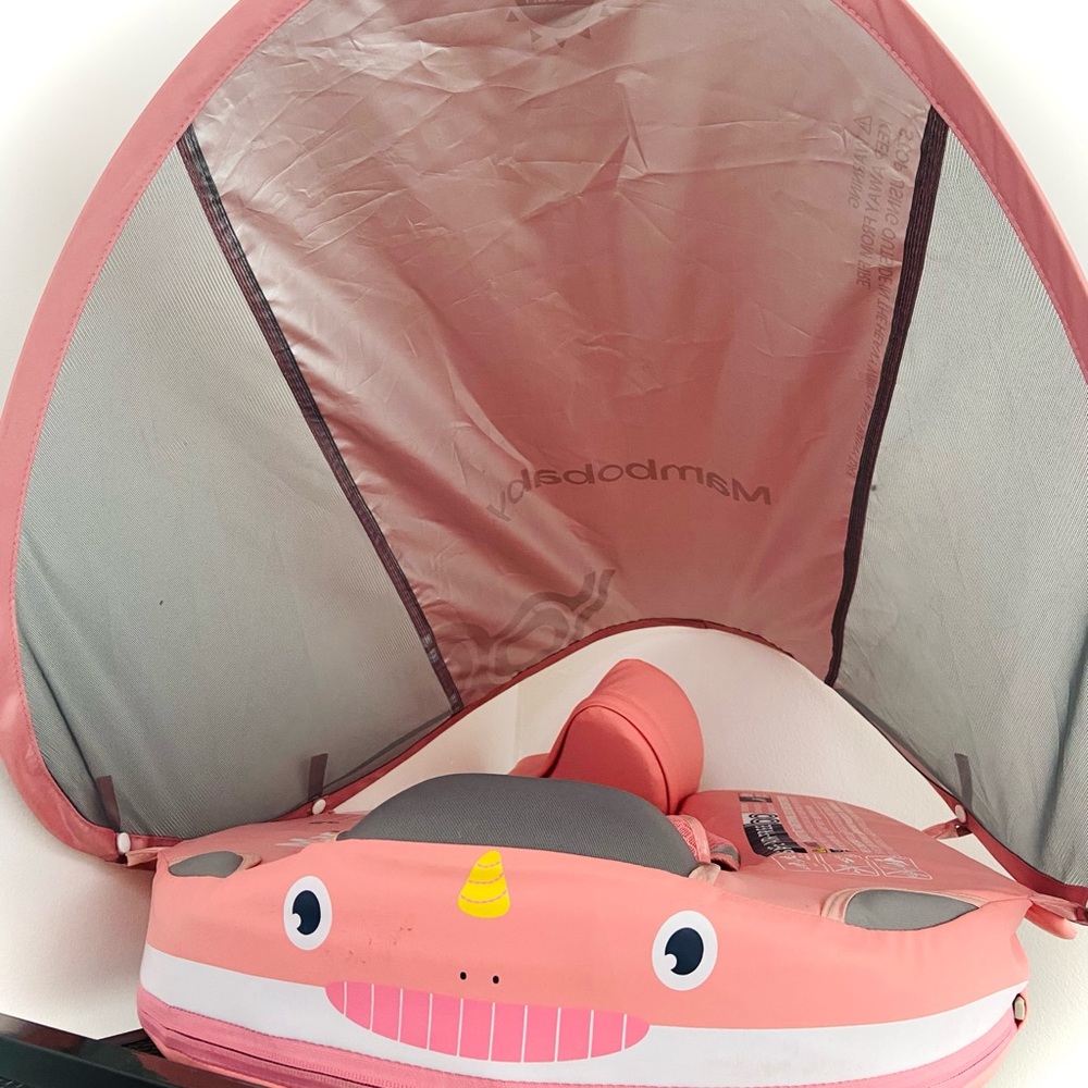 Mambobaby Pink Kids Swim Float with Sun Canopy